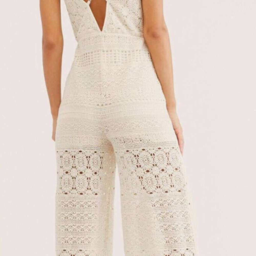 Free People Moon Bay Crochet One-Piece Jumpsuit size Medium MSRP: $198 - Picture 4 of 13